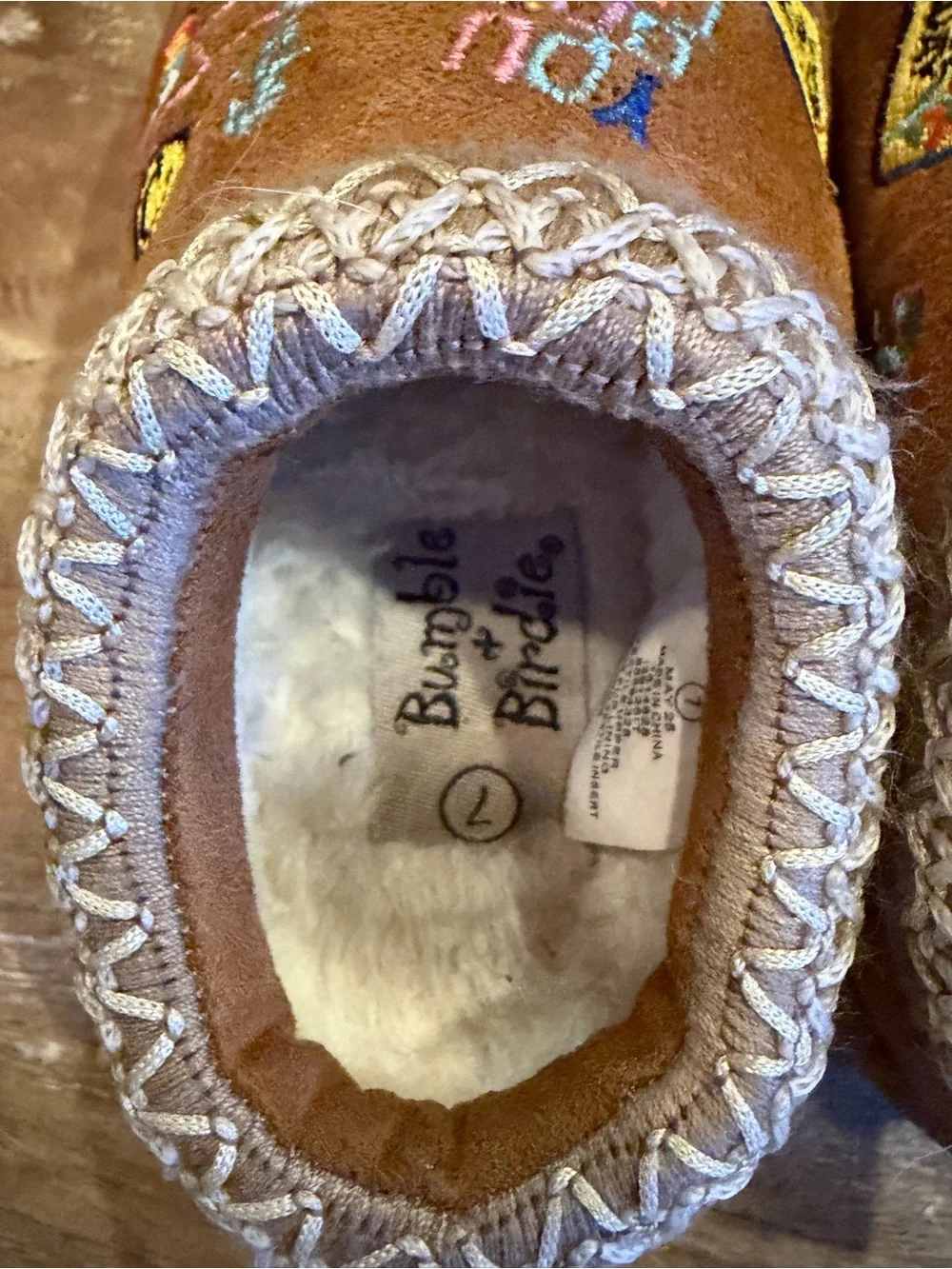 Kids Brown Embroidered Slip-On Slippers